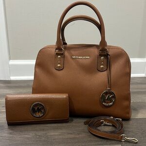 Michael Kors Tan Leather Satchel and Wallet Set